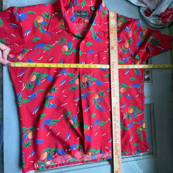 Vintage 90s Tropical Button Down Shirt Short Sleeve Collared Red Size Medium Tik - Picture 4 of 4